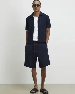 Navy Boxy Fit Ribbed Shirt