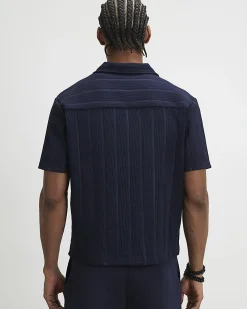 Navy Boxy Fit Ribbed Shirt