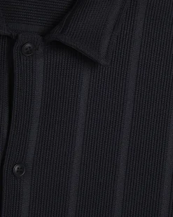 Navy Boxy Fit Ribbed Shirt