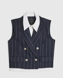 Navy Boxy Pinstripe Hybrid Waistcoat