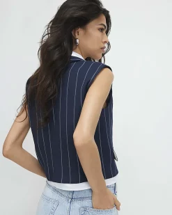 Navy Boxy Pinstripe Hybrid Waistcoat