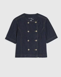 Navy Button Front Denim Shirt