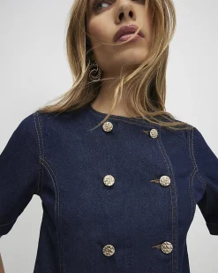 Navy Button Front Denim Shirt