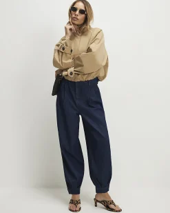 Navy Clean Waist Balloon Leg Jeans