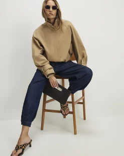Navy Clean Waist Balloon Leg Jeans