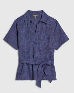 Navy Collared Belted Top