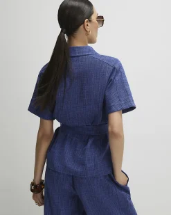 Navy Collared Belted Top
