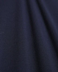 Navy Cotton Blend Cap Sleeve Midi Dress