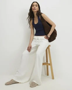 Navy Cotton Blend Halter Neck Tank Top