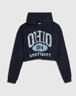 Navy Cotton Blend Ohio Cropped Hoodie