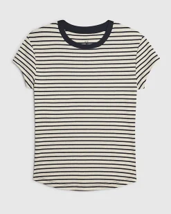 Navy Cotton Blend Rib Stripe Fitted T-Shirt