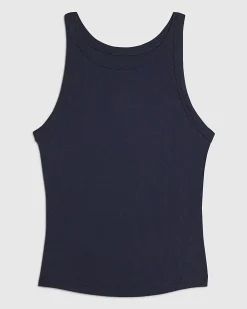 Navy Cotton Blend Sleeveless Ribbed Cami Top