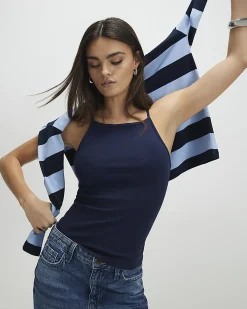 Navy Cotton Blend Tank Top