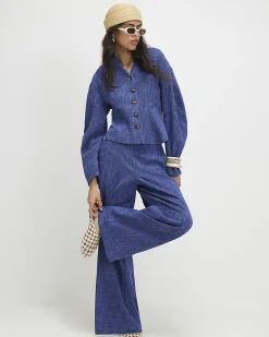 Navy Cotton Cocoon Sleeve Seamed Jacket