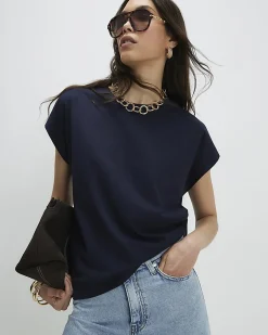 Navy Cotton Loose Fit Short Sleeve T-shirt