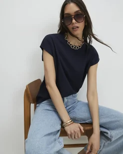 Navy Cotton Loose Fit Short Sleeve T-shirt