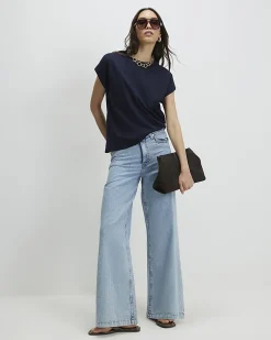 Navy Cotton Loose Fit Short Sleeve T-shirt