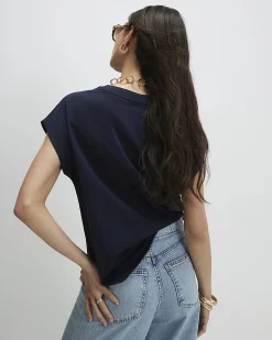 Navy Cotton Loose Fit Short Sleeve T-shirt