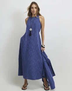 Navy Cotton Midi Dress
