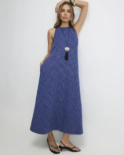 Navy Cotton Midi Dress