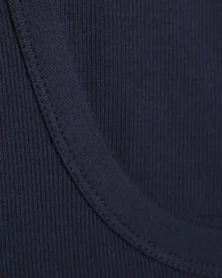 Navy Cotton Ribbed Scoop Neck Vest Top