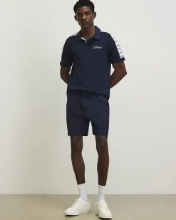 Navy Cotton Short Sleeve Open Collar Jumper