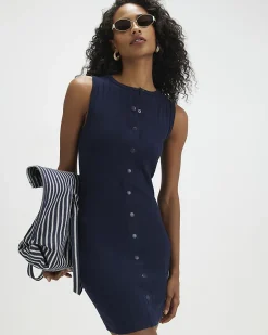 Navy Cotton Sleeveless Popper Mini Dress