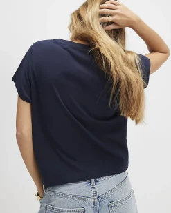 Navy Cotton Twist Front T-Shirt
