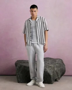 Navy Crochet Stripe Shirt