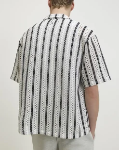 Navy Crochet Stripe Shirt
