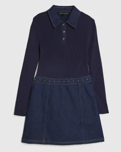 Navy Denim Knit Hybrid Mini Dress