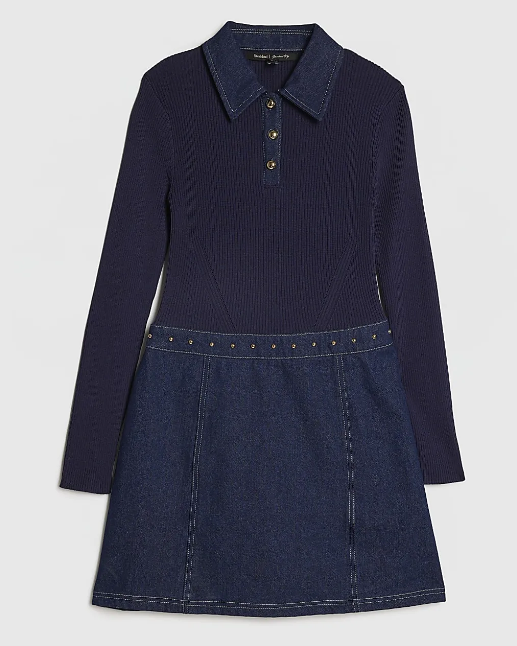 Navy Denim Knit Hybrid Mini Dress