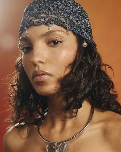 Navy Embellished Skull Cap