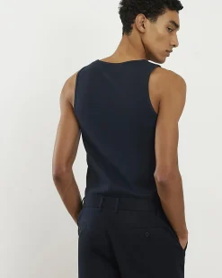 Navy Essential Muscle Fit Ribbed Stretch Vest