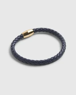 Navy Faux Leather Plaited Bracelet