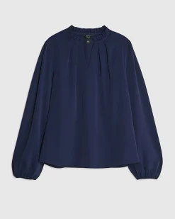 Navy Frill Trim Long Sleeve Top