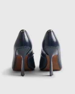 Navy High Vamp Bow Court Heels