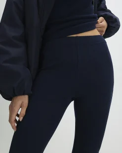 Navy High Waisted Ribbed Flare Leggings