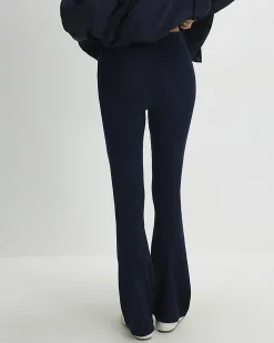 Navy High Waisted Ribbed Flare Leggings