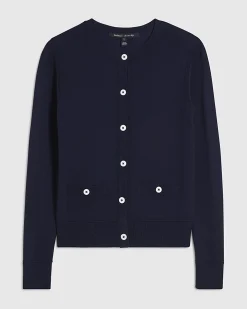 Navy Knitted Crew Neck Cardigan