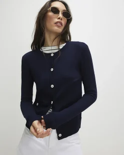 Navy Knitted Crew Neck Cardigan