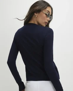 Navy Knitted Crew Neck Cardigan