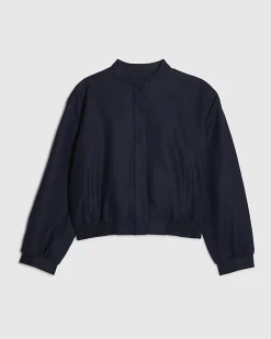 Navy Linen Blend Tailored Bomber Jacket