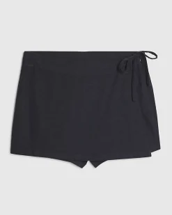 Navy Linen Blend Tie Side Skort