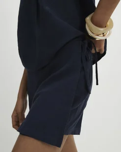 Navy Linen Blend Tie Side Skort