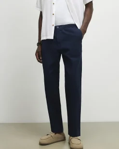 Navy Linen Blend Trousers