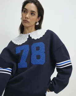 Navy Long Sleeve Collared Number Sweatshirt