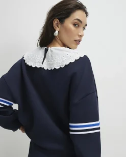 Navy Long Sleeve Collared Number Sweatshirt