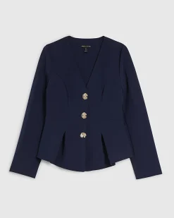 Navy Long Sleeve Pleated Jacket