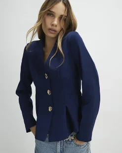 Navy Long Sleeve Pleated Jacket